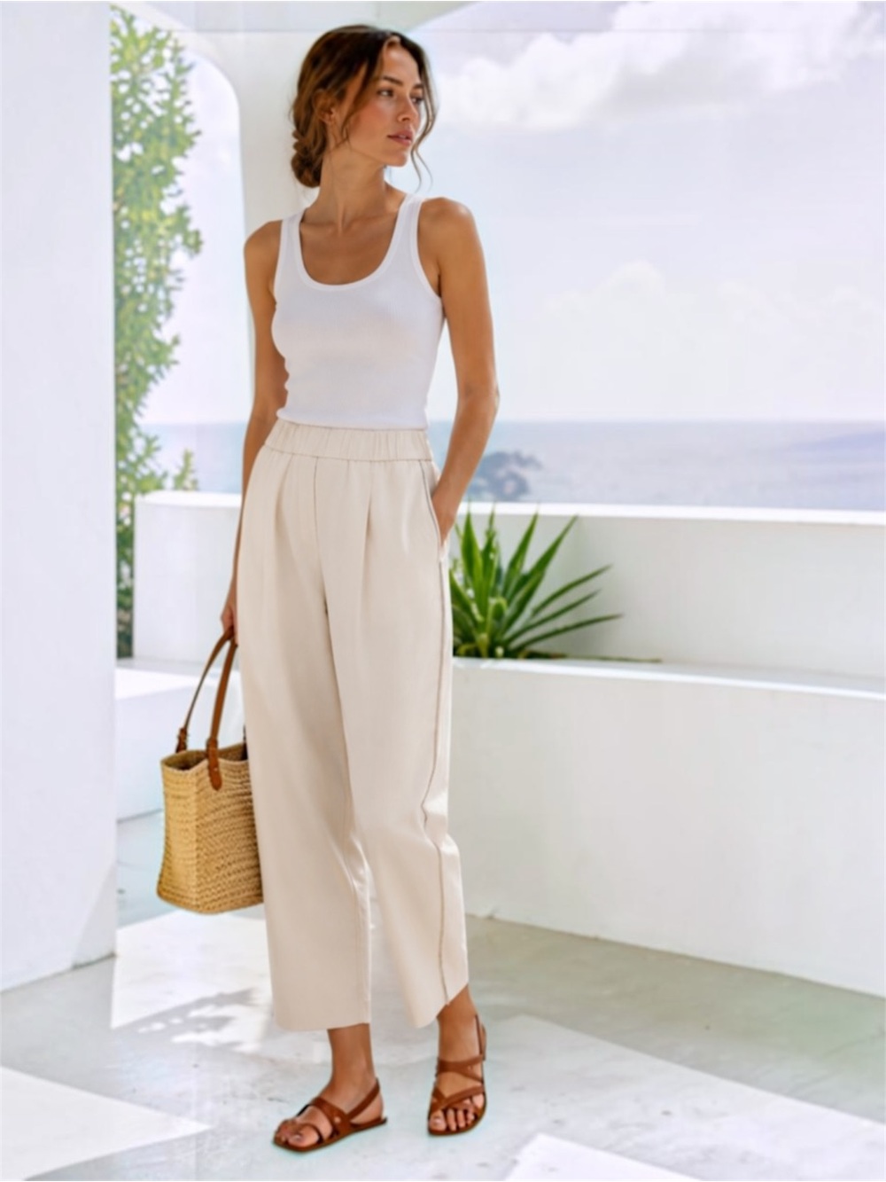 Peserico Beige Birch Punto Luce High Rise Pants Made In Italy Ankle Trousers 8